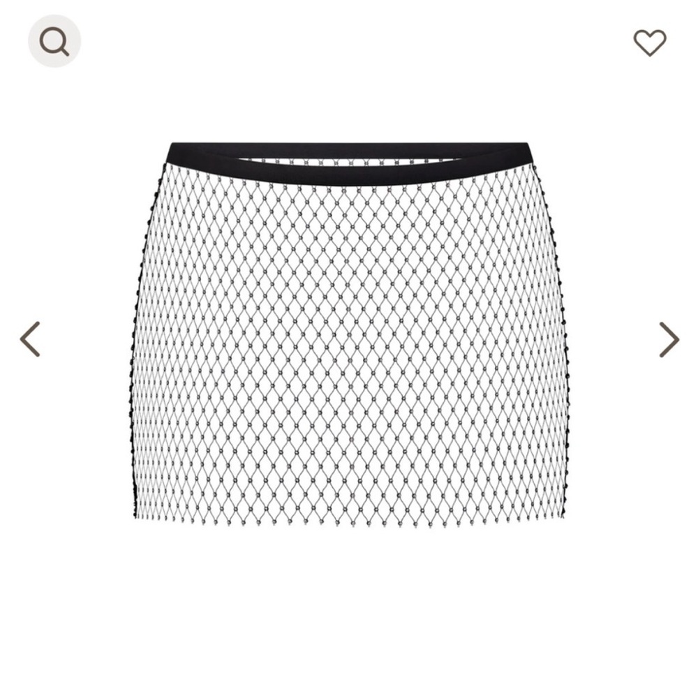 SKIMS Black mesh rhinestone swim cover up skirt in ONYX